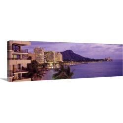 Large Solid-Faced Canvas Print Wall Art Print 48 x 16 entitled Waikiki Beach Oahu HI