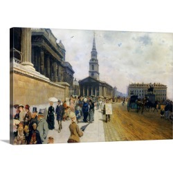 Large Solid-Faced Canvas Print Wall Art Print 30 x 20 entitled National Gallery and St Martin-in-the-Fields, London, c. 1878