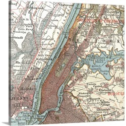 Large Solid-Faced Canvas Print Wall Art Print 20 x 20 entitled Hudson River and New York - Vintage Map