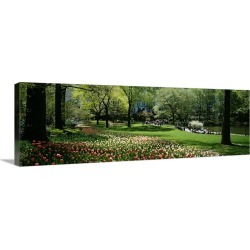 Large Gallery-Wrapped Canvas Wall Art Print 36 x 12 entitled Flowers in a park, Central Park, Manhattan, New York City, Ne...
