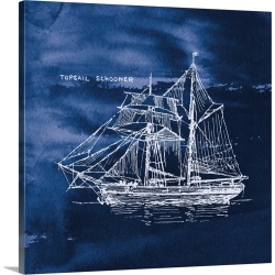 Large Solid-Faced Canvas Print Wall Art Print 20 x 20 entitled Sailing Ships V Indigo