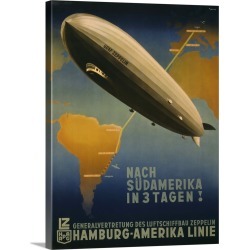 Large Gallery-Wrapped Canvas Wall Art Print 23 x 30 entitled Three Days to South America. Hamburg-America Line. Travel Poster