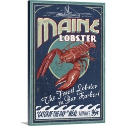 Large Gallery-Wrapped Canvas Wall Art Print 16 x 24 entitled Lobster Vintage Sign - Bar Harbor, Maine: Retro Travel Poster