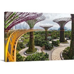 Large Solid-Faced Canvas Print Wall Art Print 30 x 20 entitled Supertree Grove and skywalk in the Gardens by the Bay, Mari...