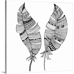 Large Solid-Faced Canvas Print Wall Art Print 20 x 20 entitled Tribal Patterned Feathers
