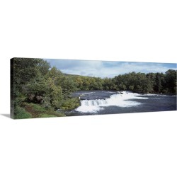 Large Gallery-Wrapped Canvas Wall Art Print 36 x 12 entitled Waterfall in a forest, Katmai National Park, Alaska