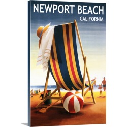 Large Solid-Faced Canvas Print Wall Art Print 20 x 30 entitled Newport Beach, California, Beach Chair and Ball
