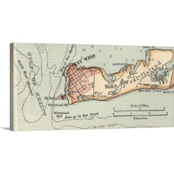 Large Gallery-Wrapped Canvas Wall Art Print 24 x 12 entitled Key West Island - Vintage Map
