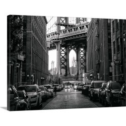 Large Gallery-Wrapped Canvas Wall Art Print 30 x 23 entitled Sidestreet with a view of the Manhattan Bridge in New York City