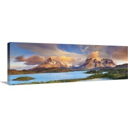 Large Solid-Faced Canvas Print Wall Art Print 48 x 16 entitled Chile, Patagonia, Torres del Paine National Park, Lake Peohe
