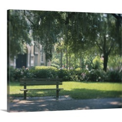 Large Solid-Faced Canvas Print Wall Art Print 30 x 24 entitled Empty bench in a park, Forsyth Park, Georgia