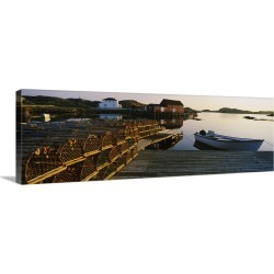 Large Gallery-Wrapped Canvas Wall Art Print 30 x 10 entitled Stack Of Lobster Traps At A Dock, Change Islands, Newfoundlan...