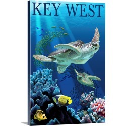 Large Gallery-Wrapped Canvas Wall Art Print 16 x 24 entitled Key West, Florida - Sea Turtles: Retro Travel Poster