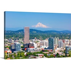 Large Gallery-Wrapped Canvas Wall Art Print 24 x 16 entitled Mt.Hood Over Portland Skyline From West Hills. Portland Oregon