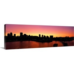 Large Gallery-Wrapped Canvas Wall Art Print 36 x 12 entitled Silhouette of buildings at dusk, Montreal, Quebec, Canada 2010