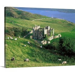 Large Solid-Faced Canvas Print Wall Art Print 30 x 24 entitled Clifden Castle, Co Galway, Ireland; 19th Century Gothic Rev...