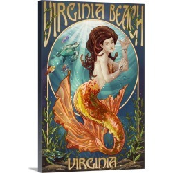 Large Gallery-Wrapped Canvas Wall Art Print 16 x 24 entitled Virginia Beach, Virginia - Mermaid: Retro Travel Poster