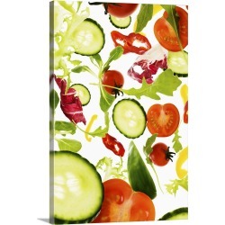 Large Gallery-Wrapped Canvas Wall Art Print 20 x 30 entitled Fresh mixed salad vegetables falling to camera