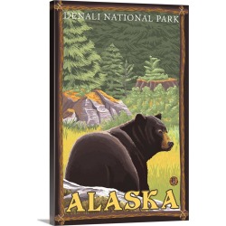 Large Solid-Faced Canvas Print Wall Art Print 20 x 30 entitled Black Bear in Forest - Denali National Park, Alaska: Retro ... Large Solid-Faced Canvas Print Wall Art Print 20 x 30 entitled Black Bear in Forest - Denali National Park, Alaska: Retro ...