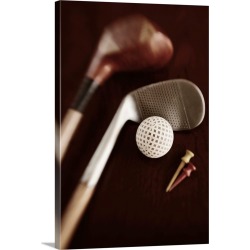 Large Solid-Faced Canvas Print Wall Art Print 20 x 30 entitled Still life of vintage golf clubs, tees and ball