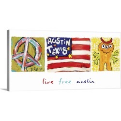 Large Gallery-Wrapped Canvas Wall Art Print 24 x 12 entitled Live Free Austin Panorama