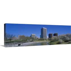 Large Solid-Faced Canvas Print Wall Art Print 48 x 16 entitled Skyscrapers near a canal, Brown's Island, Richmond, Virginia