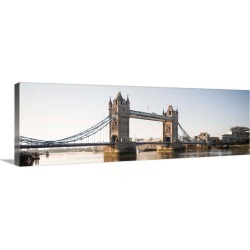 Large Solid-Faced Canvas Print Wall Art Print 48 x 16 entitled Tower Bridge Over River Thames, London, England, UK - Panor...