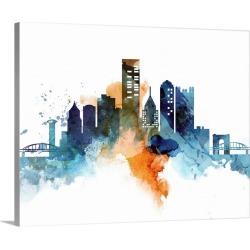 Large Gallery-Wrapped Canvas Wall Art Print 20 x 16 entitled Pittsburgh Watercolor Cityscape II