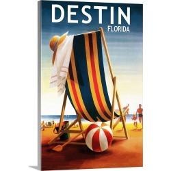Large Solid-Faced Canvas Print Wall Art Print 20 x 30 entitled Destin, Florida, Beach Chair and Ball