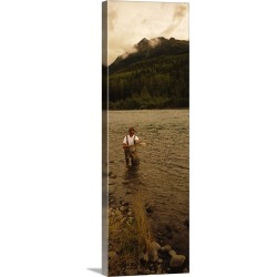 Large Solid-Faced Canvas Print Wall Art Print 16 x 48 entitled Fisherman Kenai River AK