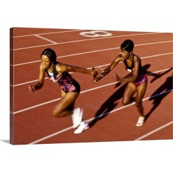Large Solid-Faced Canvas Print Wall Art Print 30 x 20 entitled Track and field relay baton pass