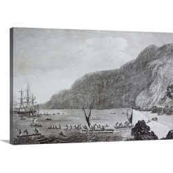 Large Solid-Faced Canvas Print Wall Art Print 30 x 20 entitled 18th Century Engraving Of Karakakooa Bay Where Captain Jame...