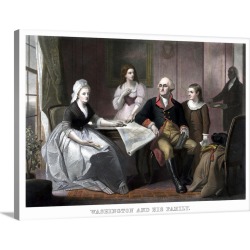 Large Solid-Faced Canvas Print Wall Art Print 40 x 30 entitled Vintage American history print of the Washington family sea...