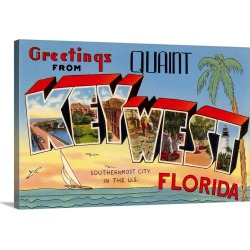 Large Gallery-Wrapped Canvas Wall Art Print 24 x 16 entitled Greetings From Quaint Key West, Florida, The Southernmost Cit...