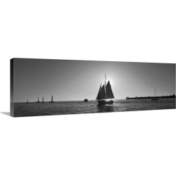 Large Gallery-Wrapped Canvas Wall Art Print 30 x 10 entitled Sailboat, Key West, Florida