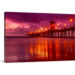 Large Solid-Faced Canvas Print Wall Art Print 30 x 20 entitled Huntington Beach At Night