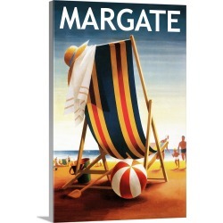 Large Solid-Faced Canvas Print Wall Art Print 20 x 30 entitled Margate, New Jersey, Beach Chair and Ball