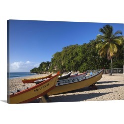 Large Solid-Faced Canvas Print Wall Art Print 30 x 20 entitled Puerto Rico, West Coast, Aguadilla, Crashboat Beach, lifeboats