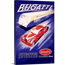 Large Solid-Faced Canvas Print Wall Art Print 20 x 30 entitled Bugatti Automobiles, Vintage Poster, by R. Geri