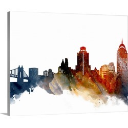 Large Gallery-Wrapped Canvas Wall Art Print 20 x 16 entitled Cincinnati Watercolor Cityscape II
