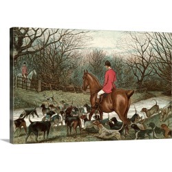 Large Gallery-Wrapped Canvas Wall Art Print 30 x 20 entitled Men On Hunting Trip Using Dogs