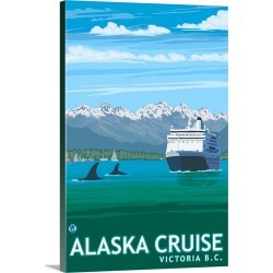 Large Gallery-Wrapped Canvas Wall Art Print 20 x 30 entitled Victoria, BC, Canada - Alaska Cruise Ships: Retro Travel Poster