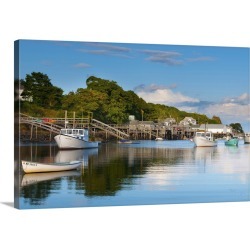 Large Gallery-Wrapped Canvas Wall Art Print 24 x 16 entitled Lobster fishing boats and jetties, New Harbor, Pemaquid Penin...