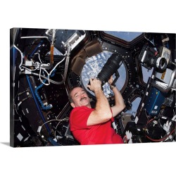 Large Gallery-Wrapped Canvas Wall Art Print 30 x 20 entitled Photographing Earth - in the Cupola with the big lens