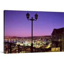 Large Solid-Faced Canvas Print Wall Art Print 30 x 20 entitled Chile, Valparaiso, View of the town from Naval Museum