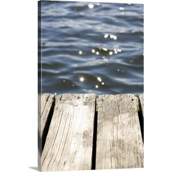 Large Solid-Faced Canvas Print Wall Art Print 20 x 30 entitled Close up of dock and sun reflecting on lake