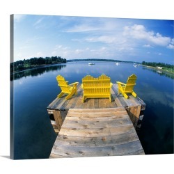 Large Solid-Faced Canvas Print Wall Art Print 30 x 24 entitled Adirondack Chairs on Dock Nova Scotia Canada