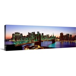 Large Gallery-Wrapped Canvas Wall Art Print 36 x 12 entitled New York State, New York City, High angle view of Brooklyn Br...