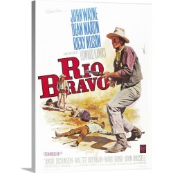 Large Solid-Faced Canvas Print Wall Art Print 18 x 24 entitled Rio Bravo - Vintage Movie Poster (French)