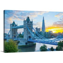 Large Solid-Faced Canvas Print Wall Art Print 30 x 20 entitled UK, England, London, River Thames, Tower Bridge and The Shard